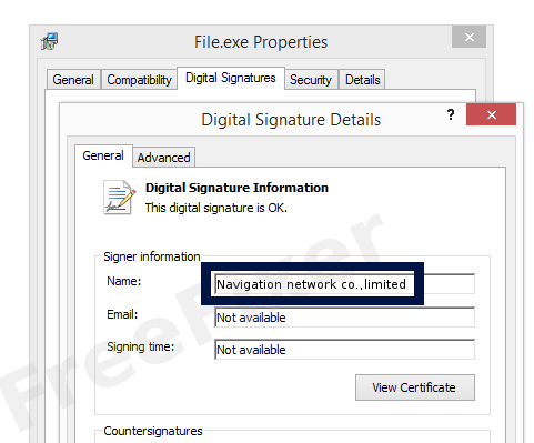 Screenshot of the Navigation network co.,limited certificate